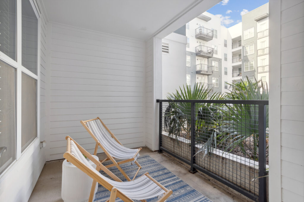 Private patio with deck chairs