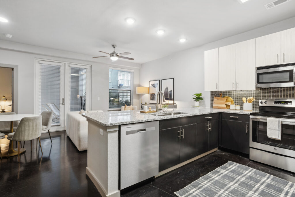 Kitchen with granite counters and stainless steel appliances