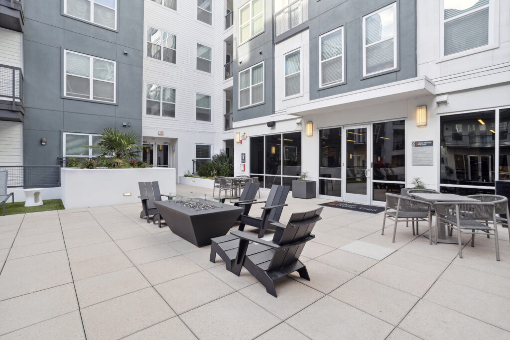 Courtyard with fire pit and lounge seating