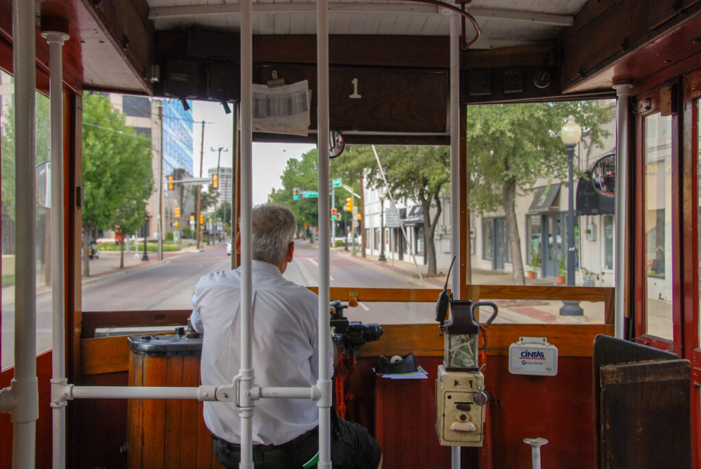 trolley car in downtown dallas
